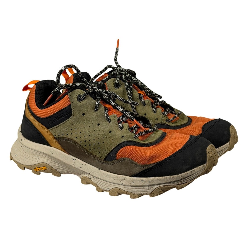 Merrell Speed Solo Mens 10.5 Olive Orange Hiking Trail Shoes J004459 Vibram